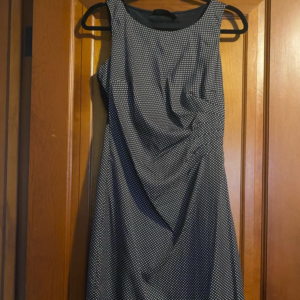 The Limited black with white polka dot sleeveless dress, scrunched waist, size 6